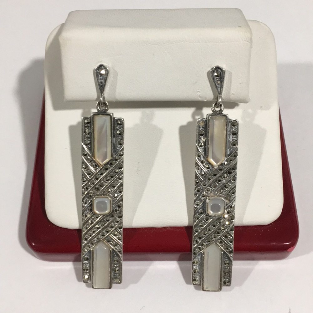 Vintage Silver Women's Dangling Earrings Marcasite
